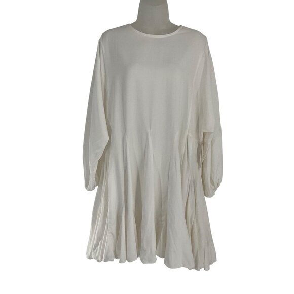 Palms Away White Flowy Long-Sleeve Tunic Dress boutique M coastal minimalist - Picture 1 of 7